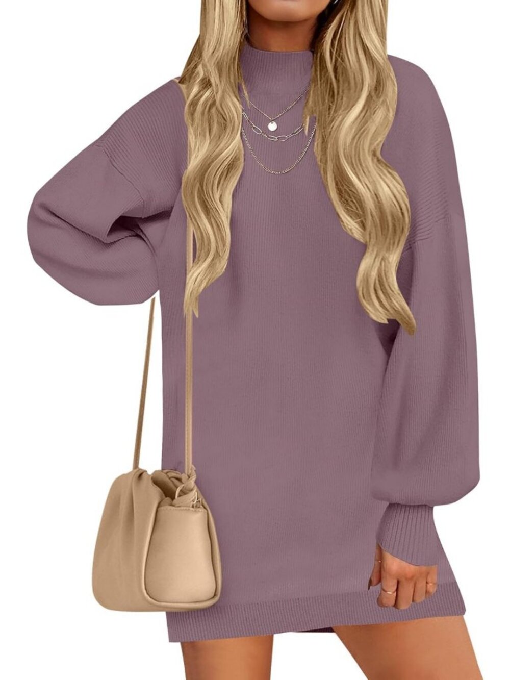 Cozy Fall Mock Neck Mini Sweater Dress | Chic Knit Pullover for Women